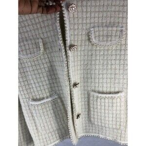 Cream pearl emblishments square pattern Sunday cardigan one size